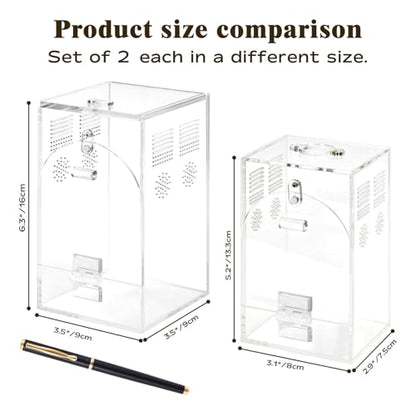 Set of 2 Jumping Spider Enclosure | Acrylic Insect & Bug Terrarium, Praying Mantis Habitat, No Assembly Required, 2-Size Kit - size: 1.5mm