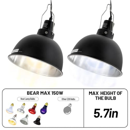 REPTI ZOO Reptile Light Fixture 2 Pack, 8.5inch Deep Dome Reptile Heat Lamp with Separate Switch and Hook, Basking Light Fixture for Bearded Dragon Snake Lizard, Suitable for E26 Bulbs Up to 150W