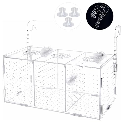 Fish Breeding Box, Acrylic Isolation Box Aquarium Hatchery Incubator with Suction Cups for Newborn Fry, Shrimp, Guppy, Clownfish, Aggressive Fish, 11.5" x 6" x 6"