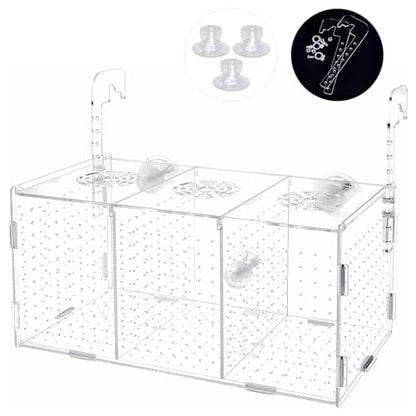 Fish Breeding Box, Acrylic Isolation Box Aquarium Hatchery Incubator with Suction Cups for Newborn Fry, Shrimp, Guppy, Clownfish, Aggressive Fish, 11.5" x 6" x 6"