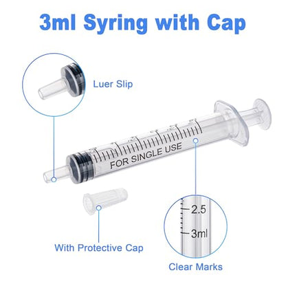 12Pack 3ml Syringes with Cap, Oral Syringe without Needle for Liquid, Measuring, Refilling, Oil, Glue Applicator - style: 3ML