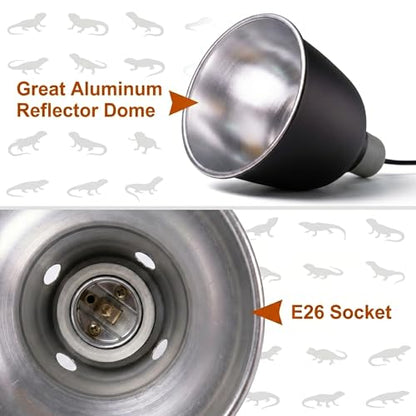 Reptile Light Fixture, 5.5 Inch Deep Dome Light Fixture for UVA/UVB Heat Lamp, Reptile Heat Basking Bulb, Optical Reflection Heat Lamp Fixture Cover for Reptile Glass Tank Terrariums - size: Deep Dome