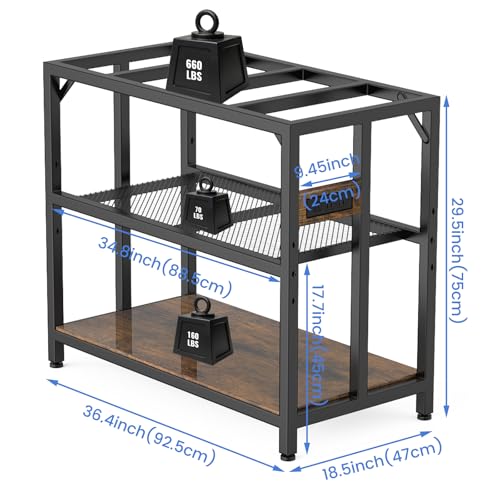 40 Gallon Metal Aquarium Fish Tank Stand, Rustic Brown | Built in power outlets adjustable shelf 660LBS load bearing fits turtle reptile terrarium breeder tank home office use - color: Rustic Brown