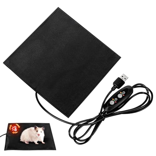 USB Small Pet Heating Pad, 5.5 Inch Reptile Heat Mat with Temp | Thermal Insulation Mat for Hamsters Squirrels Rabbits Birds And Reptile, Adjustable Terrarium Warm Cushion
