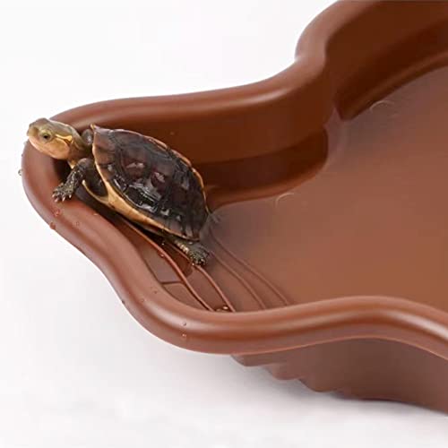 Extra Large Reptile Bathing Pool Reptile Feeding Dish Water Bowl with Ramp Aquarium Ornament for Gecko, Snake, Turtle, Bearded Dragon, Lizard Bath (Brown) - color: Brown