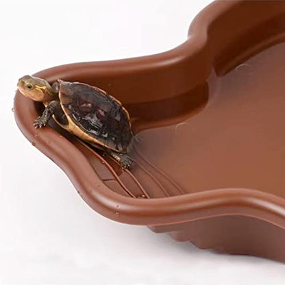 Extra Large Reptile Bathing Pool Reptile Feeding Dish Water Bowl with Ramp Aquarium Ornament for Gecko, Snake, Turtle, Bearded Dragon, Lizard Bath (Brown) - color: Brown
