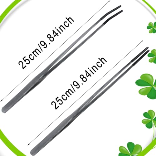 2Pcs Reptile Feeding Tong with Rubber Tip Aquarium Tweezers Stainless Steel Straight Curved Feeding Tong Long Handle Terrarium Feeder Tool for Tank Lizards Bearded Dragon Spider Snake - size: 10Inch