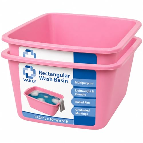 Vakly Plastic Wash Basin, 7 Qt, Rectangular, Graduated, 2 Pack | Hospital bedside soaking tub, Portable washbasin, Washing & cleaning, Foot bath, Face cleansing, Dish washing, Laundry