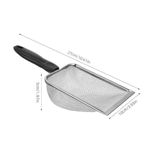 Kisangel Stainless Steel Reptile Sand Scoop with Expanded Scoop Surface 2pcs with Antislip Handle and Stainless Steel Mesh Comfortable Arc Design for Cage and Reptile Tank Cleaning