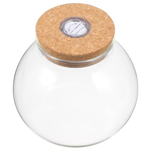 Glass Terrarium Jar with Led Light, Closed Terrarium Jar with Lid for Moss, Succulents and Betta Fish Tank, Large Clear Round Desk Plant Container Ecosystem for Home & Office Decor (no Plants) - size: 14.00X13.00X13.00CM