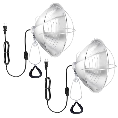 HealSmart 10.5" Clamp Light Socket and Bulb Guard, 250-Watt Maximum with 6 Feet 18/2 SPT-2 Cord, Aluminum Reflector E26 (no Bulb Included), for Reptiles and Plants Growing, 2-Pack - size: 10.5 Inch (250 Watts), style: 2-Pack