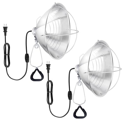 HealSmart 10.5" Clamp Light Socket and Bulb Guard, 250-Watt Maximum with 6 Feet 18/2 SPT-2 Cord, Aluminum Reflector E26 (no Bulb Included), for Reptiles and Plants Growing, 2-Pack - size: 10.5 Inch (250 Watts), style: 2-Pack