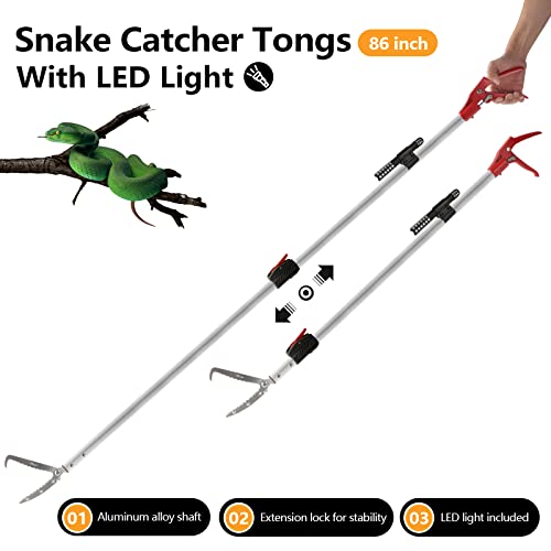 86 inch Snake Catcher Tongs Grabber Traps Stick Hook Bite Kits Tool | for Rattlesnake, Copperhead Snake, Ball Python, Rattle, Cobra, Corn, Rosy Boas Catching