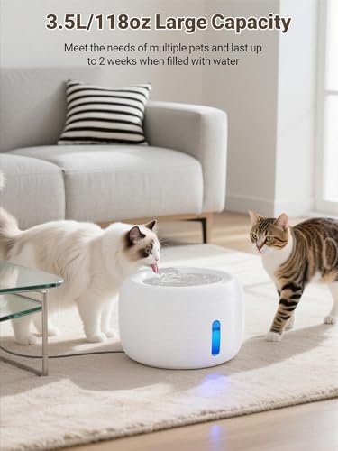 SIBAYS 3.5L Cat Water Fountain, 118oz Large Capacity Pet Water Fountain for Cats Indoor, Automatic Quiet Cat Fountains for Drinking, Dog Water Bowl Dispenser with Visible Window& LED Light(FS77,White) - color: White