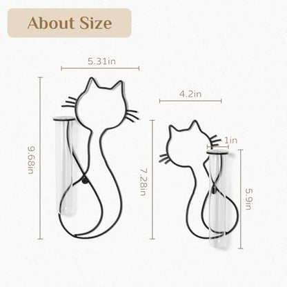 Metal Wall Propagation Station with Glass Tubes, Cat Wall Design | Removable Glass Tubes for Pothos, Plant Cuttings, Herbs, Air Plants and Single Flowers