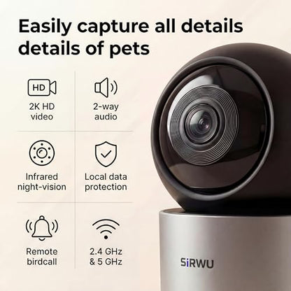 AI Pet Camera Indoor, Multi-Pet Recognition for Up to 6 Pets, 2K 3MP Dog & Cat Camera with 360° Auto Tracking, AI Daily Summaries, Night Vision, 2-Way Audio, 2.4/5GHz WiFi - color: Gray