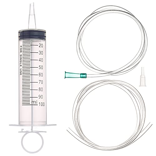 100ml/cc Syringes with Tube 40 Inch Handy Plastic Tubing and Adapter Tip | for Liquid, Refilling Measuring, Dispensing Watering, Plant Irrigation, Feeding Pets, Oil or Glue Applicator - size: 100ML/CC