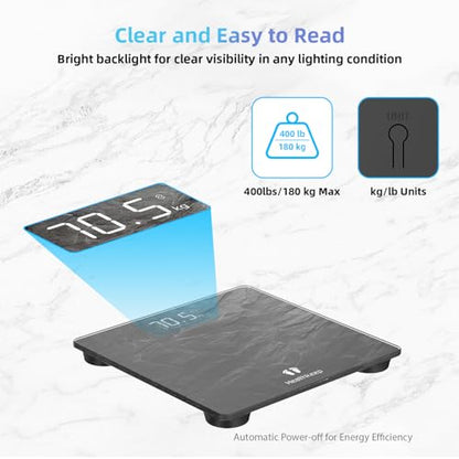 Healthkeep Digital Bathroom Scale, High Precision, with Step-On Technology, LED Display, Slim Design, Max. 180 kg/400 lb, Marbled Gray - color: Gray 400lb