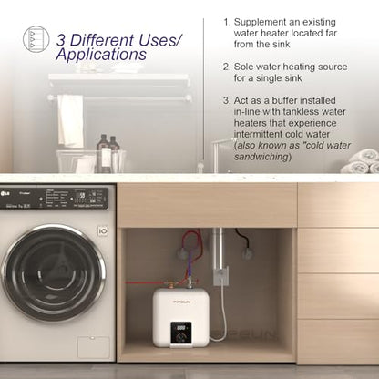 110V/115v/120V 1400-1500W Small Under Sink Tank 2.5 Gallon Water Heater Hot Storage，Mini Instant Electric RV TR Trailer Kitchen Compact Point-of-Use,2 PCs 16” Long 1/2”FIP Stainless Steel Hoses 9.5L