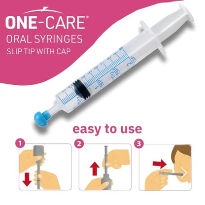 ONE-CARE 10ml Oral Syringe with Cap, Slip Tip Liquid Dispensers, 100/Boxp | Individually Wrapped, Food-Grade Plastic, Accurate Graduation for Precise Liquid Dosing, Oral Feed - Infants, Adults & Pets - size: 10 ml Blue Scale