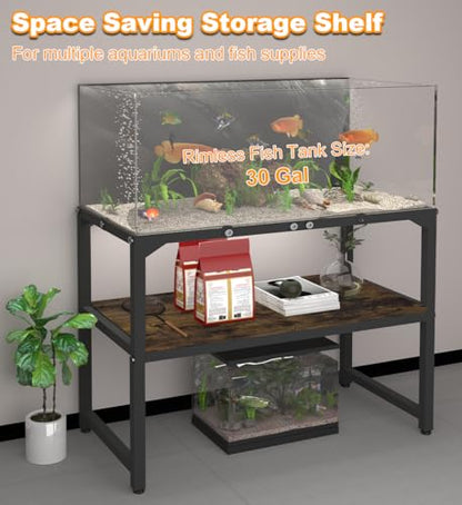 Mondazie 20-30 Gallon Fish Tank Stand, 30" L x 12" W x 20.5" H, Black | Rimless Aquarium Stand with Shelf for Storage, 2 Tiers Breeder Tank Turtle Reptile Terrarium Stand Rack for Home Office