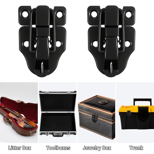 2 Pack Small Toggle Latches for Wooden Boxes Guitar Case Latch Replacement Chest Latches Hardware for Metal Tool Box Duckbilled for Road Case Door Latch Hardware, Black