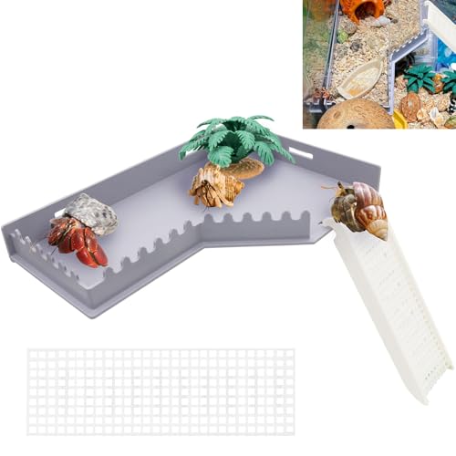 Hermit Crab L-Shaped Platform with Ladder Hermit Crab Climbing Toys, Habitat Tank Accessories, Reptile & Hamster Activity Platform - color: Gray