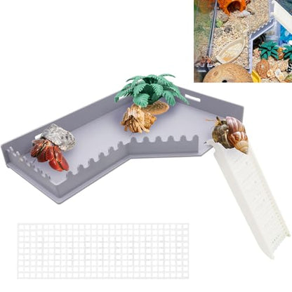 Hermit Crab L-Shaped Platform with Ladder Hermit Crab Climbing Toys, Habitat Tank Accessories, Reptile & Hamster Activity Platform - color: Gray