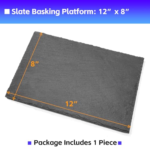 12x8 Natural Slate Basking Platform for Reptiles & Turtles | Non-slip rough slate platform for secure climbing. Holds heat to warm reptiles. feeding tray. Porous slate absorbs water. - size: 12'' x 8''