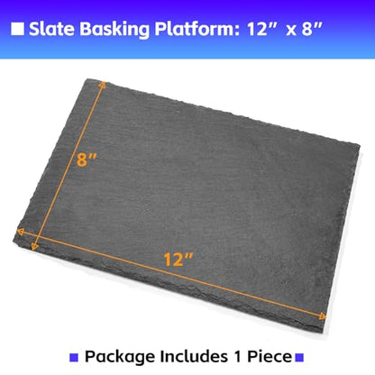 12x8 Natural Slate Basking Platform for Reptiles & Turtles | Non-slip rough slate platform for secure climbing. Holds heat to warm reptiles. feeding tray. Porous slate absorbs water. - size: 12'' x 8''