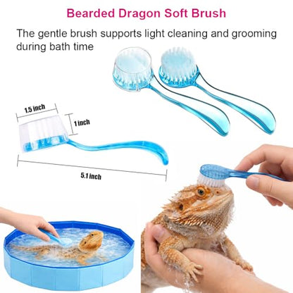 6Pcs Bearded Dragon Pool – Foldable Reptile Bathtub & Towel (Large or Medium Size), Bath Brush, Spray Bottle & Plastic Tweezers for Bearded Dragons, Bearded Dragon Bath Accessories (Medium) - size: Medium
