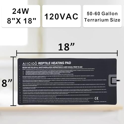 Aiicioo Reptile Heating Pad - Hermit Crab Heater Heat Mat for Reptiles Snake Lizard 24 Watt - size: 8" X 18"(24W)