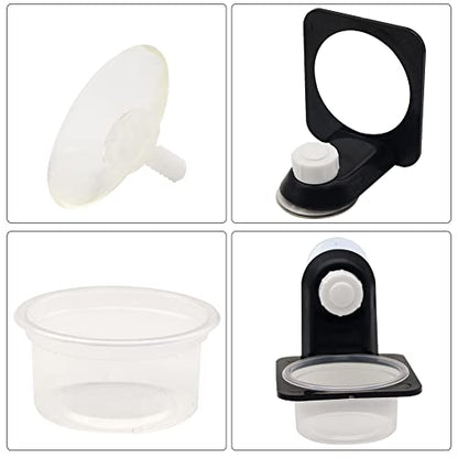 Crested Gecko Feeding Ledge with 20 Pcs Bowls, Suction Cup Reptile Feeder | Detachable Plastic Reptile Feeding Dish for Gecko Lizard Spider, Food & Water Feeding for Glass Tank Terrarium (Single) - style: Single
