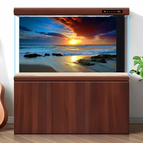 Sunset Beach Aquarium Background Sunrise Ocean Seashore Fish Tank Background Ocean Seascape Terrarium Backgrounds Amazing Sunrise Over Seacoast Sand Ocean Waves Reptile Tank Backgrounds 24x12in - color: Dark Blue, size: 24(W)x12(H)inches/ 60(W)*30cm(H)
