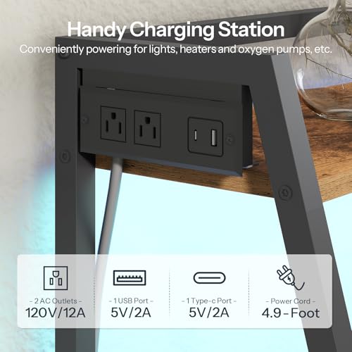 HOOBRO 20-29 Gallon Fish Tank Stand with Power Outlets and LED Light, Heavy Duty Aquarium Stand, Metal Frame Reptile Turtle Tank Stand, 33.1'' L x 15.7'' W, 300 LBS Capacity, Rustic Brown BF41UDFT01