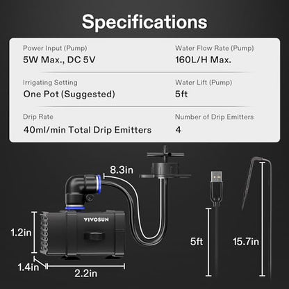 VIVOSUN FlexFeed Drip Irrigation Kit, 4W Automatic Irrigation System | 4 Drip Emitters, App-Controllable for VGrow Smart Grow Box - style: Drip Irrigation Kit Only for Vgrow