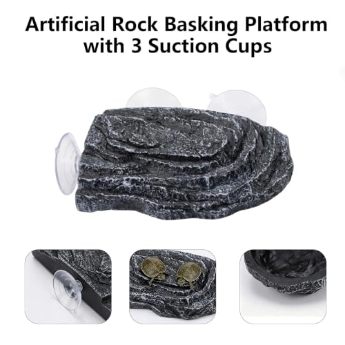 Turtle Basking Platform, Climbing Ramp Rock Turtle Dock for Aquarium | Turtle Tank Decor With 3 Suction Cups, Resting Terrace for Terrapins and Frogs - style: Faux Rock