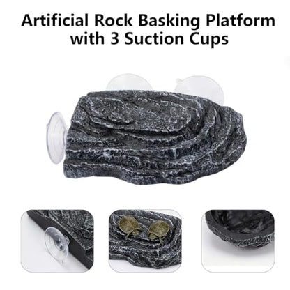 Turtle Basking Platform, Climbing Ramp Rock Turtle Dock for Aquarium | Turtle Tank Decor With 3 Suction Cups, Resting Terrace for Terrapins and Frogs - style: Faux Rock