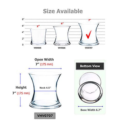WGV Unique Bouquet Vase, 7" W, 7" H, Clear Short Hurricane Concaved Neiman Glass Floral Container, Home Wedding Event Decor, 1 Piece (VHV0707) - size: Concaved 7"H