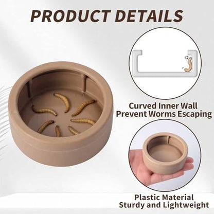 Reptile Water Bowl | 3-Piece Mealworm Feeder Cups | Reptile Food Dish Bowl - for Gecko Bearded Dragon Lizards Hermit Crab Snail Pet Store Terrarium Tank