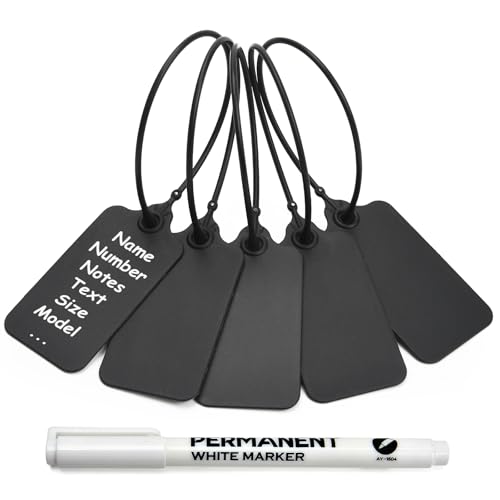 50 Black Blank Plastic Tags for Labeling Waterproof Hanging Labels Writable Tags Seal Plastic Marking Label for Clothes Bags Keys Inventory with One Marker Pen - color: Black, size: 50 PCS