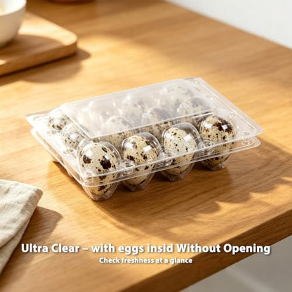 120 Pack Quail Egg Cartons 12 Grid, Heavy Duty Snap Lock Clear Plastic Small Egg Container, Stackable Bulk Tray for Quail Pigeon Button Eggs - Not for Chicken Eggs