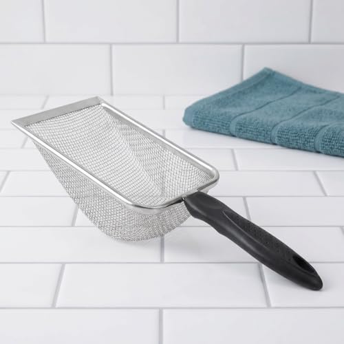 Fine Mesh Sand Scoop for Reptiles Heavy Duty Stainless Steel 6-mesh Substrate Cleaner with 3.8x3.8mm Mesh Size, Arched Blade Design Reaches into Desert Terrarium Corners for Lizard