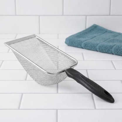 Reptile Sand Scoop Stainless Steel with Fine 3.8x3.8mm Mesh Size for Snake Enclosures and Desert Terrariums, Curved Shovel Face and Arched Blade Maximizing Cleaning Area
