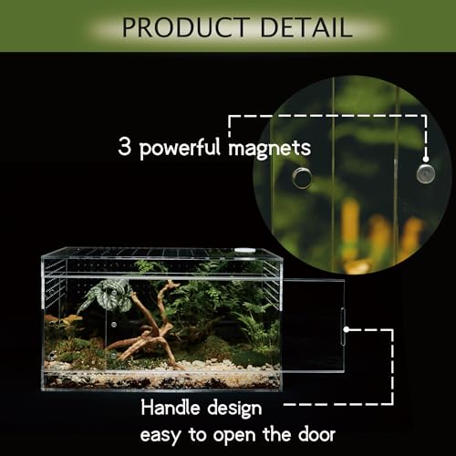 Acrylic Terrarium for Reptiles & Spiders – Small/Medium/Large Leak-Proof Enclosure (Horizontal/Vertical) | Ideal for Tarantulas, Jumping Spiders, Frogs & Geckos (Large, Horizontal) - size: Large