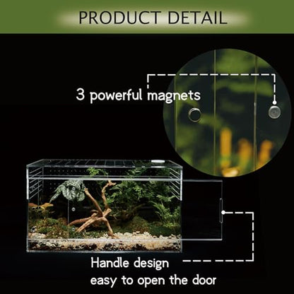Acrylic Terrarium for Reptiles & Spiders – Small/Medium/Large Leak-Proof Enclosure (Horizontal/Vertical) | Ideal for Tarantulas, Jumping Spiders, Frogs & Geckos (Large, Horizontal) - size: Large