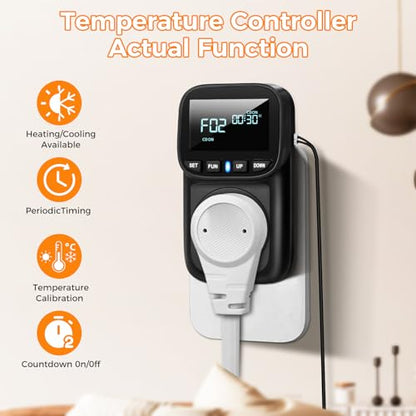 Diymore Digital Temperature Controller Outlet - 1800W Plug-in Thermostat with Heating & Cooling Modes, -104°F to 210°F Range for Greenhouse, Reptile, Incubator & Pool - style: 1800W digital temperature controller