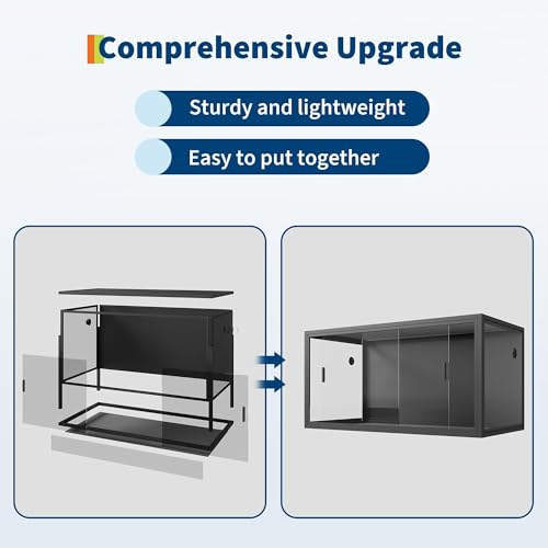 Reptile Enclosure, Animal Cages, Large Vivarium Tank, Visual and Ventilated Large Habitats, Tempered Glass Door Panel, for Rat, Guinea Pig, Lizards, Snakes, Black