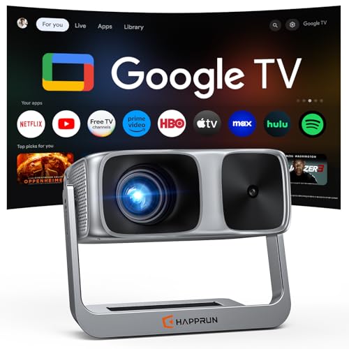 HAPPRUN 2000 ANSI Outdoor Projector with Official Google TV, 4K Decoding | Dolby Audio, 10K+ Apps, AI Auto Focus, 270° Stand,Smart Projector with WiFi and Bluetooth, Movie Projector for Indoor/Outdoor