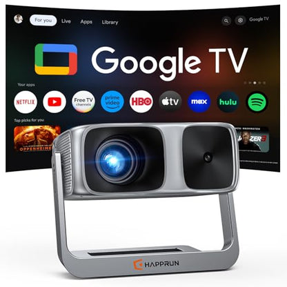 HAPPRUN 2000 ANSI Outdoor Projector with Official Google TV, 4K Decoding | Dolby Audio, 10K+ Apps, AI Auto Focus, 270° Stand,Smart Projector with WiFi and Bluetooth, Movie Projector for Indoor/Outdoor